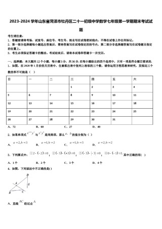 2023-2024学年山东省菏泽市牡丹区二十一初级中学数学七年级第一学期期末考试试题含解析.doc