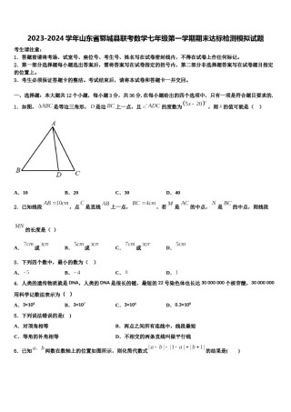 2023-2024学年山东省郓城县联考数学七年级第一学期期末达标检测模拟试题含解析.doc