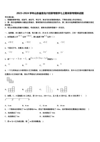 2023-2024学年山东省青岛六校联考数学七上期末联考模拟试题含解析.doc
