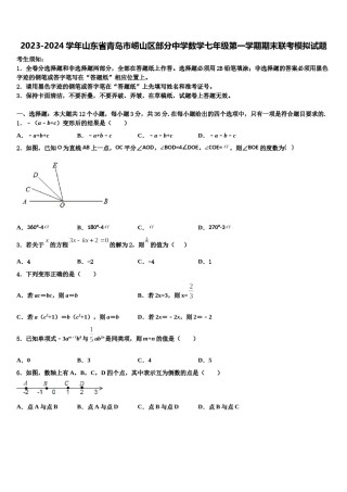 2023-2024学年山东省青岛市崂山区部分中学数学七年级第一学期期末联考模拟试题含解析.doc