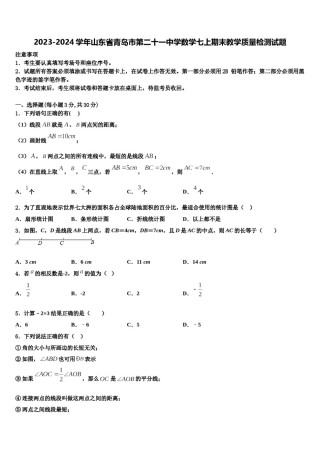 2023-2024学年山东省青岛市第二十一中学数学七上期末教学质量检测试题含解析.doc