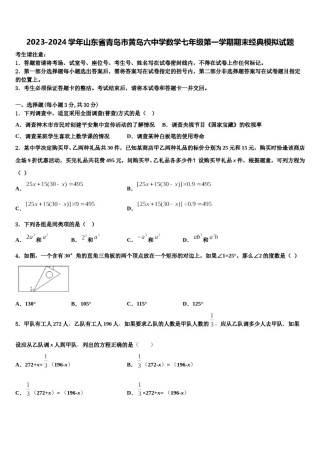 2023-2024学年山东省青岛市黄岛六中学数学七年级第一学期期末经典模拟试题含解析.doc