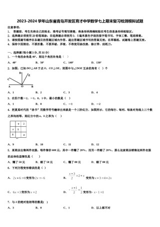2023-2024学年山东省青岛开发区育才中学数学七上期末复习检测模拟试题含解析.doc