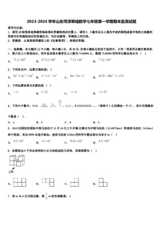 2023-2024学年山东菏泽郓城数学七年级第一学期期末监测试题含解析.doc
