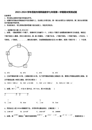 2023-2024学年岳阳市湘阴县数学七年级第一学期期末预测试题含解析.doc