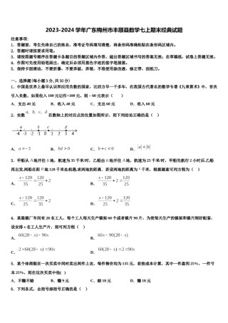 2023-2024学年广东梅州市丰顺县数学七上期末经典试题含解析.doc