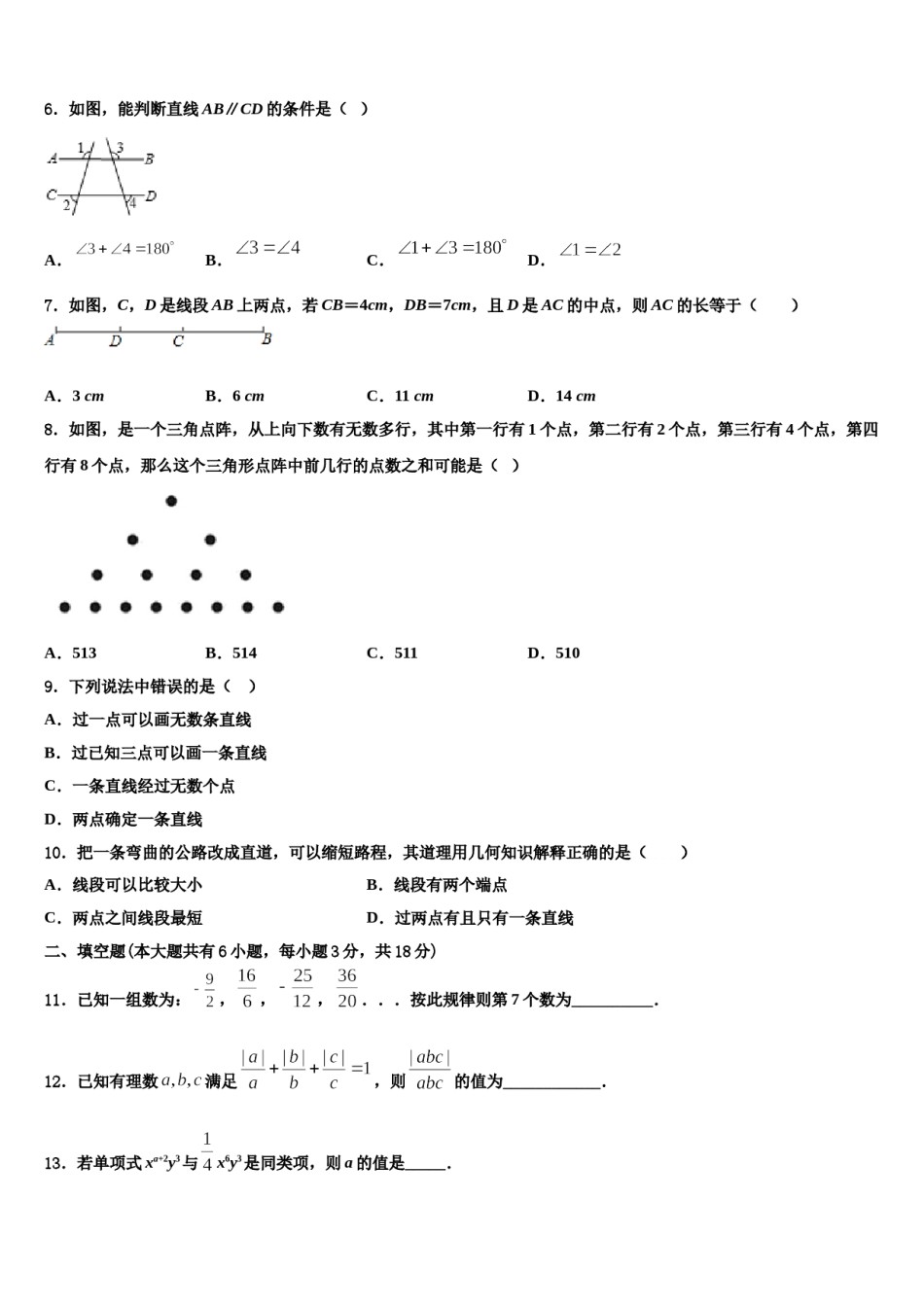 2023-2024学年广东省佛山北外附学校三水外国语学校七年级数学第一学期期末复习检测模拟试题含解析.doc_第2页