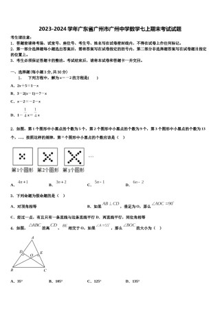 2023-2024学年广东省广州市广州中学数学七上期末考试试题含解析.doc