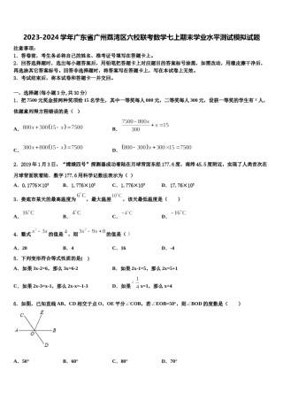 2023-2024学年广东省广州荔湾区六校联考数学七上期末学业水平测试模拟试题含解析.doc