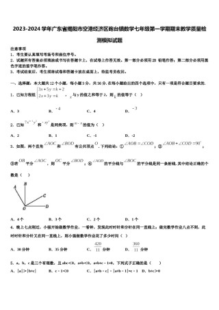 2023-2024学年广东省揭阳市空港经济区砲台镇数学七年级第一学期期末教学质量检测模拟试题含解析.doc
