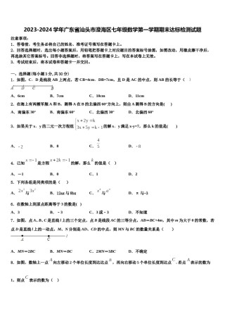 2023-2024学年广东省汕头市澄海区七年级数学第一学期期末达标检测试题含解析.doc