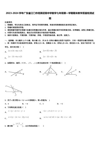 2023-2024学年广东省江门市培英初级中学数学七年级第一学期期末教学质量检测试题含解析.doc