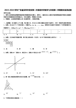 2023-2024学年广东省深圳市宝安第一外国语中学数学七年级第一学期期末监测试题含解析.doc