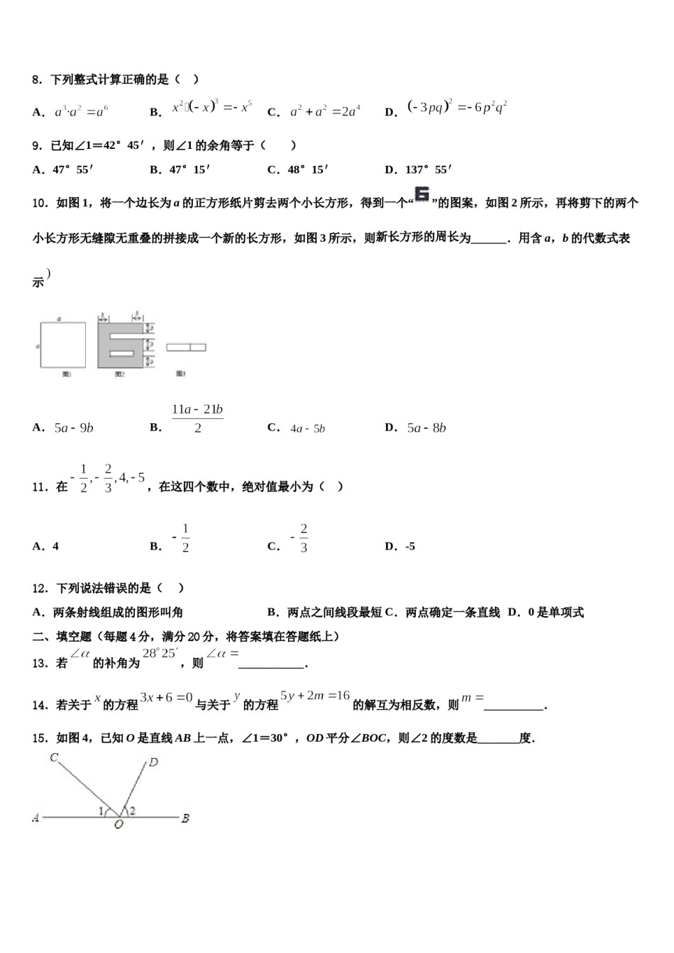 2023-2024学年广东省深圳市龙岗区石芽岭学校七年级数学第一学期期末考试试题含解析.doc_第2页