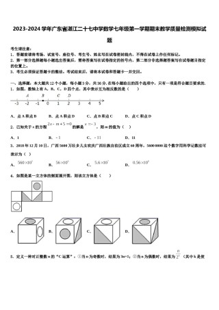 2023-2024学年广东省湛江二十七中学数学七年级第一学期期末教学质量检测模拟试题含解析.doc