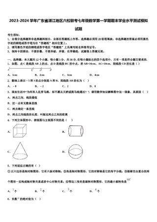 2023-2024学年广东省湛江地区六校联考七年级数学第一学期期末学业水平测试模拟试题含解析.doc
