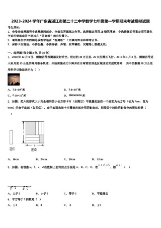 2023-2024学年广东省湛江市第二十二中学数学七年级第一学期期末考试模拟试题含解析.doc