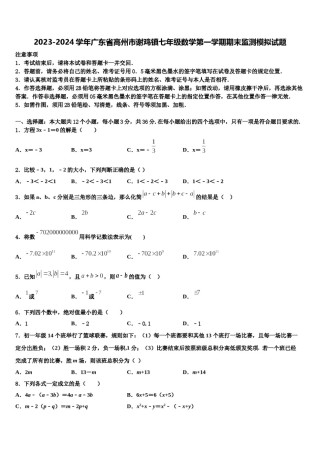 2023-2024学年广东省高州市谢鸡镇七年级数学第一学期期末监测模拟试题含解析.doc