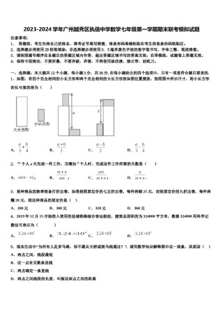 2023-2024学年广州越秀区执信中学数学七年级第一学期期末联考模拟试题含解析.doc