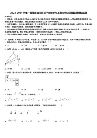 2023-2024学年广西壮族自治区桂平市数学七上期末学业质量监测模拟试题含解析.doc