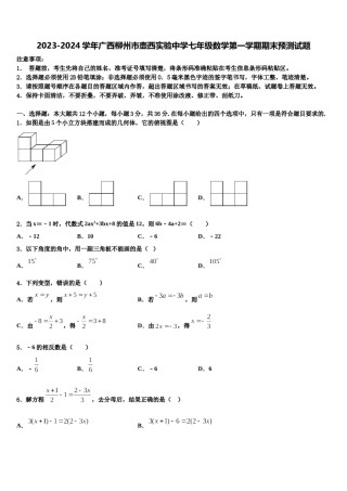 2023-2024学年广西柳州市壶西实验中学七年级数学第一学期期末预测试题含解析.doc