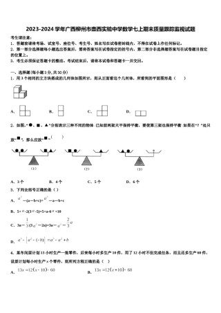 2023-2024学年广西柳州市壶西实验中学数学七上期末质量跟踪监视试题含解析.doc