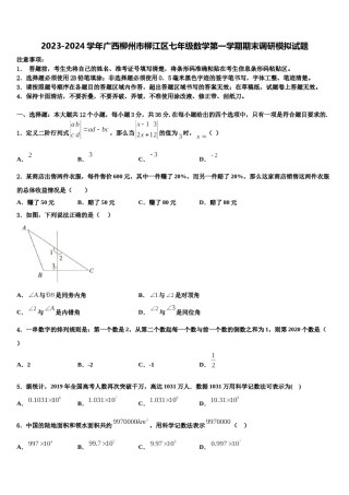 2023-2024学年广西柳州市柳江区七年级数学第一学期期末调研模拟试题含解析.doc
