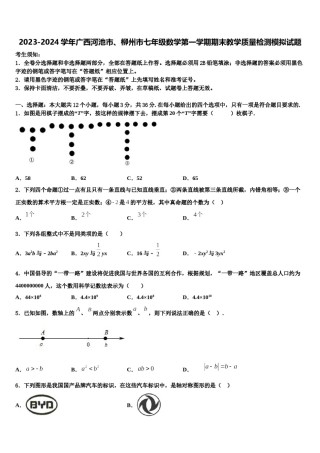2023-2024学年广西河池市、柳州市七年级数学第一学期期末教学质量检测模拟试题含解析.doc
