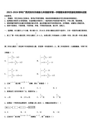 2023-2024学年广西河池市天峨县七年级数学第一学期期末教学质量检测模拟试题含解析.doc