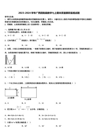 2023-2024学年广西田阳县数学七上期末质量跟踪监视试题含解析.doc