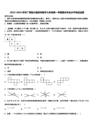 2023-2024学年广西陆川县联考数学七年级第一学期期末学业水平测试试题含解析.doc