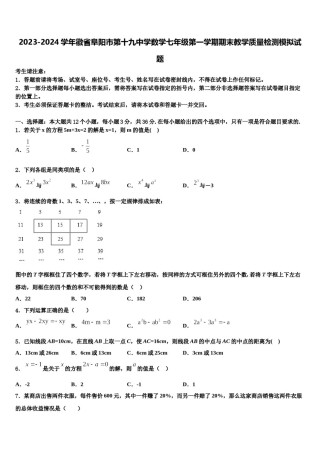 2023-2024学年徽省阜阳市第十九中学数学七年级第一学期期末教学质量检测模拟试题含解析.doc