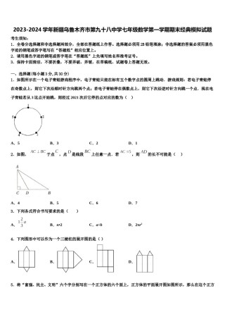 2023-2024学年新疆乌鲁木齐市第九十八中学七年级数学第一学期期末经典模拟试题含解析.doc