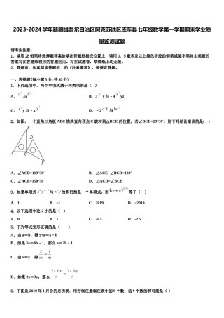 2023-2024学年新疆维吾尔自治区阿克苏地区库车县七年级数学第一学期期末学业质量监测试题含解析.doc