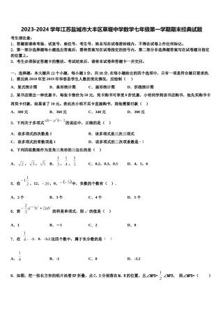 2023-2024学年江苏盐城市大丰区草堰中学数学七年级第一学期期末经典试题含解析.doc