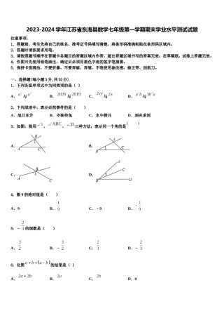 2023-2024学年江苏省东海县数学七年级第一学期期末学业水平测试试题含解析.doc
