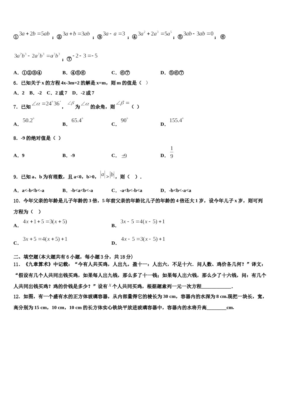 2023-2024学年江苏省南京市南京航天大附属初级中学七年级数学第一学期期末调研试题含解析.doc_第2页