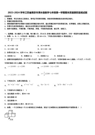 2023-2024学年江苏省南京市溧水县数学七年级第一学期期末质量跟踪监视试题含解析.doc