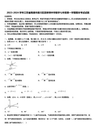 2023-2024学年江苏省南通市崇川区田家炳中学数学七年级第一学期期末考试试题含解析.doc