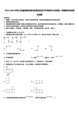 2023-2024学年江苏省南通市通州区通州区育才中学数学七年级第一学期期末考试模拟试题含解析.doc