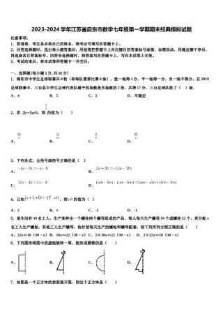 2023-2024学年江苏省启东市数学七年级第一学期期末经典模拟试题含解析.doc