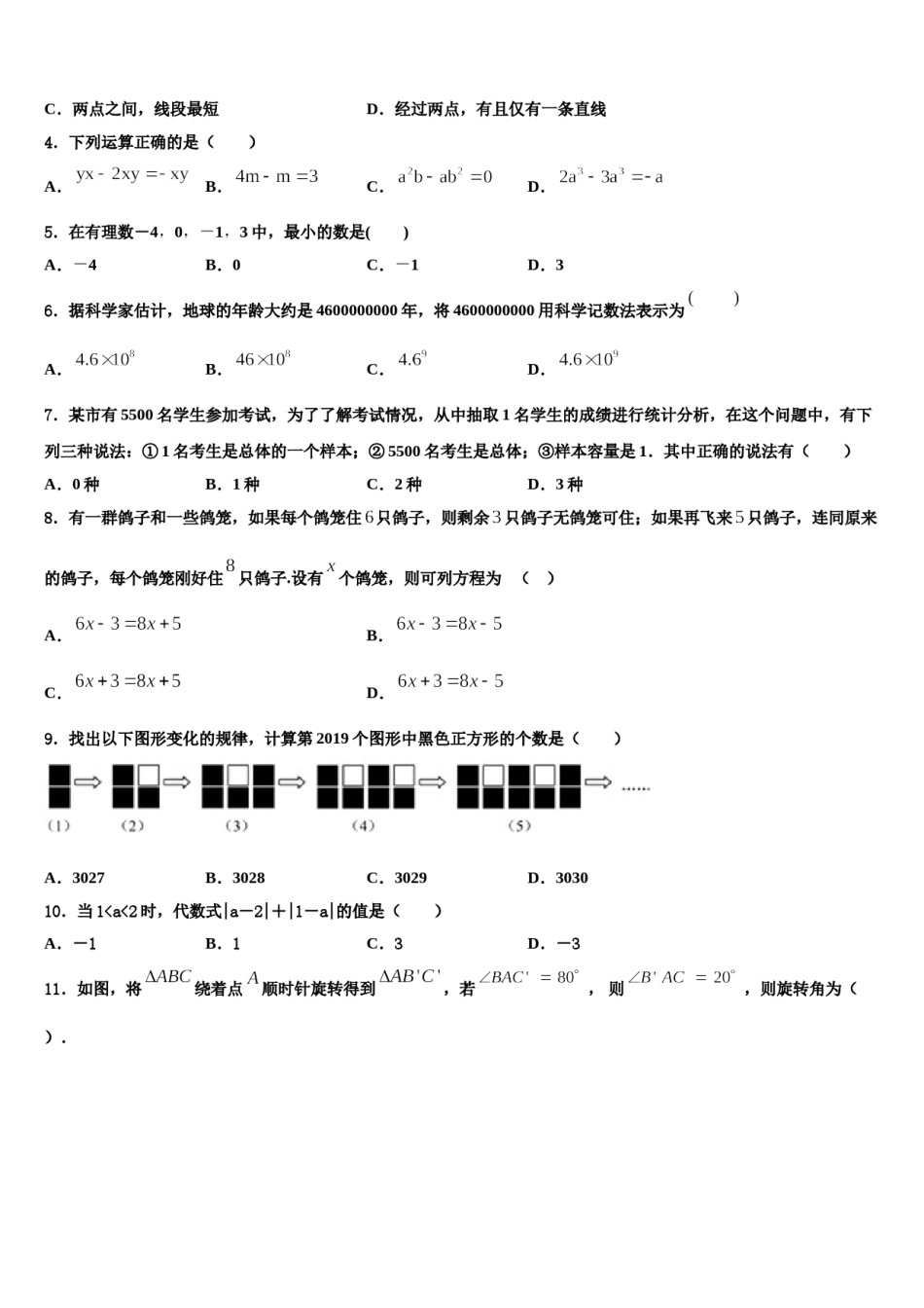 2023-2024学年江苏省宜兴市外国语学校数学七上期末质量跟踪监视试题含解析.doc_第2页