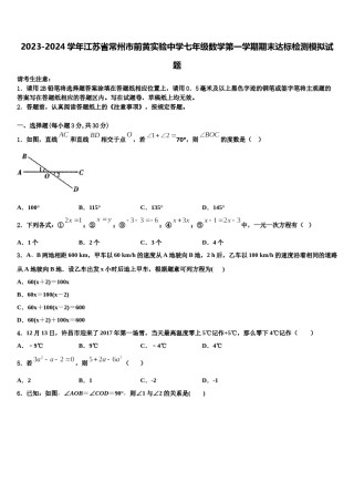 2023-2024学年江苏省常州市前黄实验中学七年级数学第一学期期末达标检测模拟试题含解析.doc