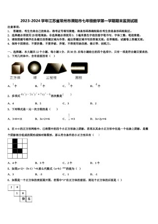 2023-2024学年江苏省常州市溧阳市七年级数学第一学期期末监测试题含解析.doc