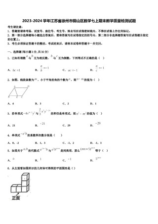 2023-2024学年江苏省徐州市铜山区数学七上期末教学质量检测试题含解析.doc