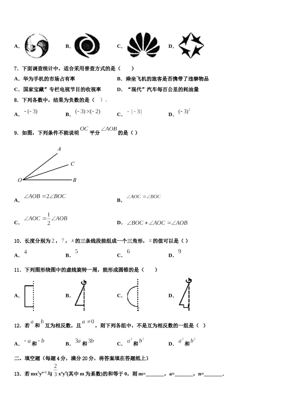 2023-2024学年江苏省徐州市鼓楼区树人中学数学七年级第一学期期末教学质量检测模拟试题含解析.doc_第2页