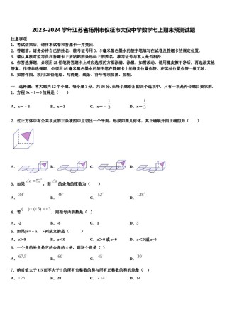 2023-2024学年江苏省扬州市仪征市大仪中学数学七上期末预测试题含解析.doc