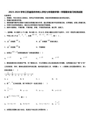 2023-2024学年江苏省扬州市树人学校七年级数学第一学期期末复习检测试题含解析.doc