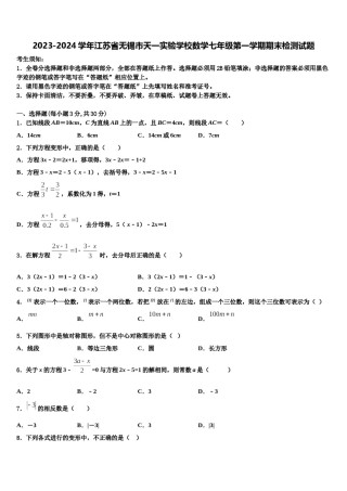2023-2024学年江苏省无锡市天一实验学校数学七年级第一学期期末检测试题含解析.doc