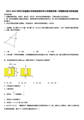 2023-2024学年江苏省泰兴市实验初级中学七年级数学第一学期期末复习检测试题含解析.doc